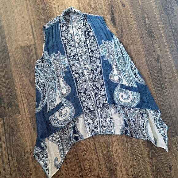 💙 Double Sided Soft Knitted Asymmetrical Artsy Boho Peasant Cottage Vest Size X - Picture 3 of 9